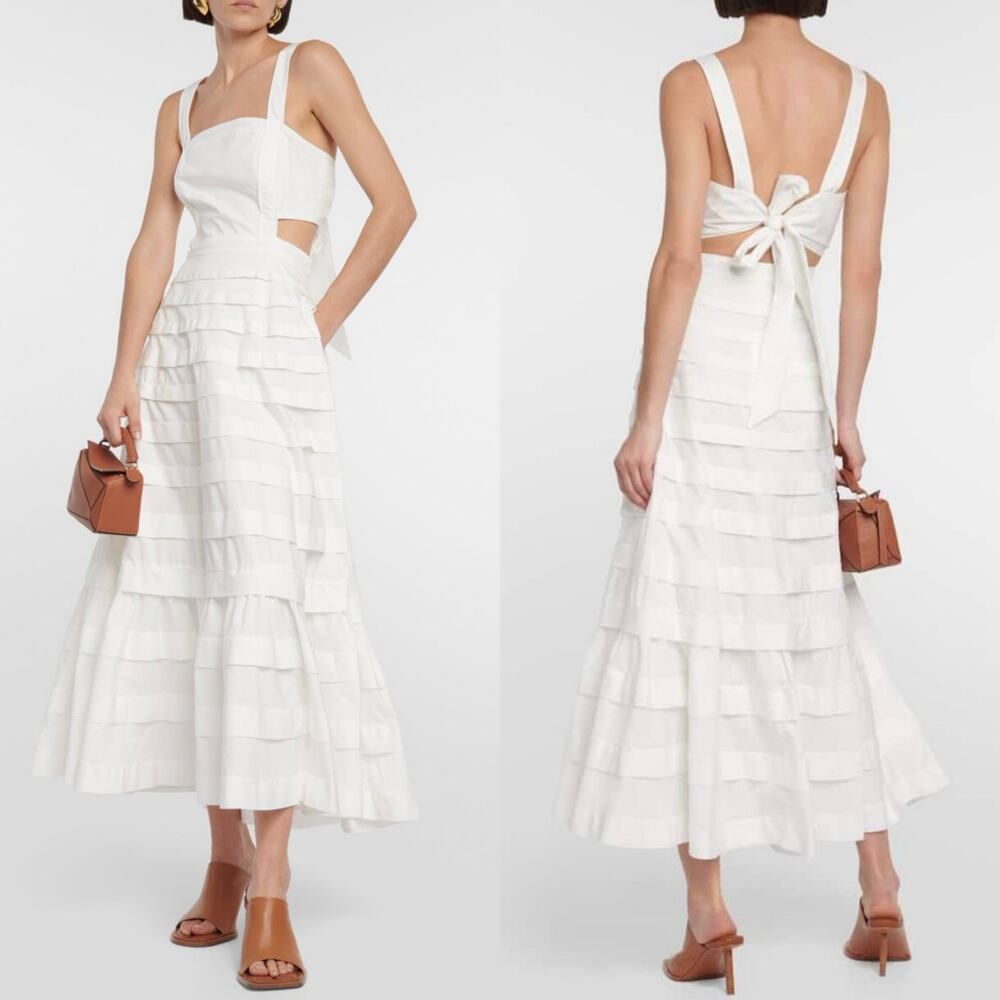 NWT Jonathan Simkhai Sicillia Dress White Poplin Pleated Bridal Preppy Size 8 - Picture 13 of 16